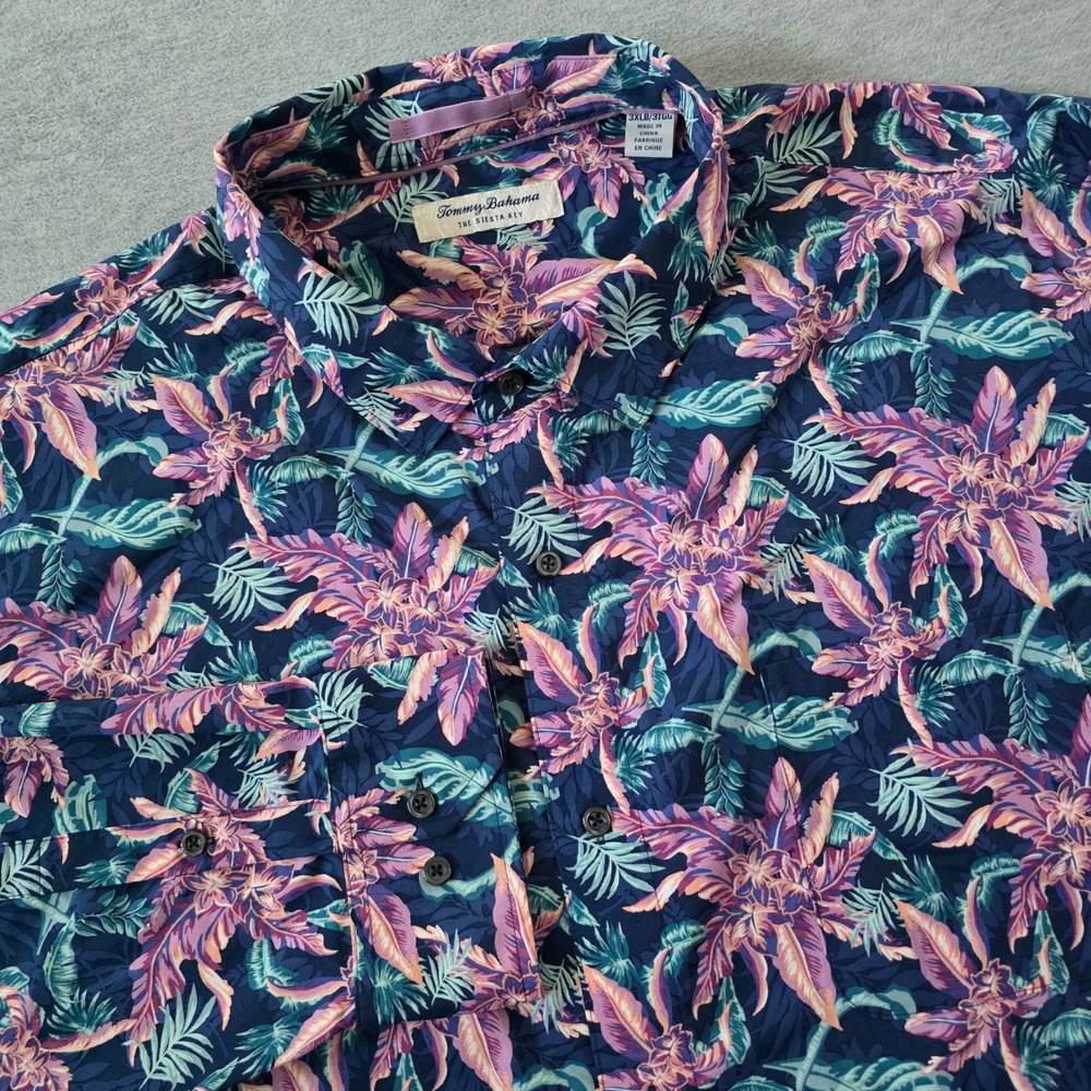 Tommy Bahama Mens 3XLB Siesta Key Tropical Floral Stretch Button Down Shirt Navy